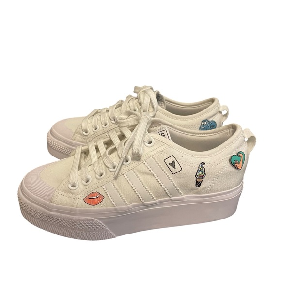 Adidas Nizza Platform Sneakers White Canvas Size 7 - Picture 4 of 7